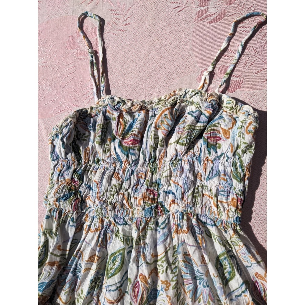 Angie Floral Babydoll Sun Dress M/L White Spaghetti Strap Boho Tiered Sundress - Picture 7 of 11